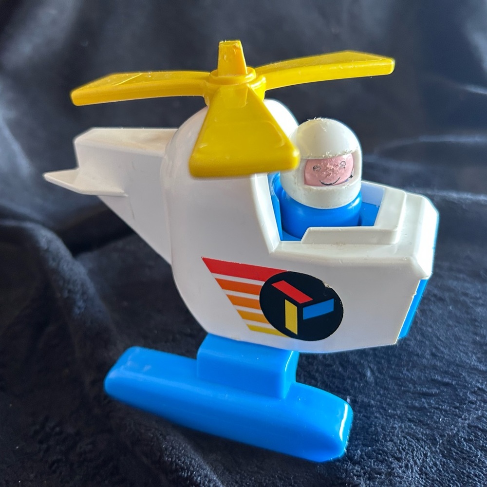 Vintage Fisher-Price Little People Toy Helicopter with Yellow and Blue Accents